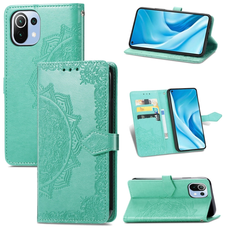 Halfway Mandala Embossing Pattern Horizontal Flip Leather Case with Holder & Card Slots & Wallet & Lanyard For Xiaomi 11 Lite