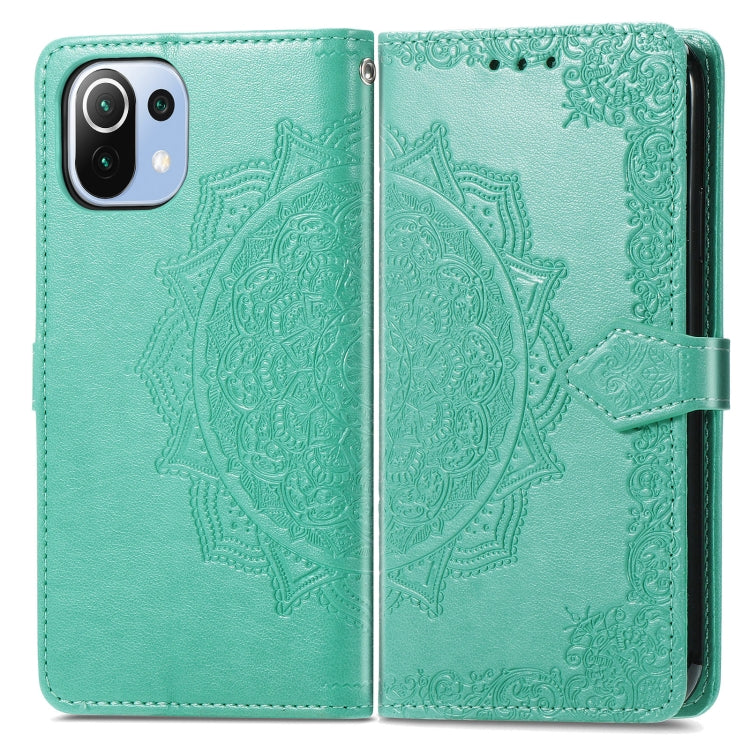 Halfway Mandala Embossing Pattern Horizontal Flip Leather Case with Holder & Card Slots & Wallet & Lanyard For Xiaomi 11 Lite