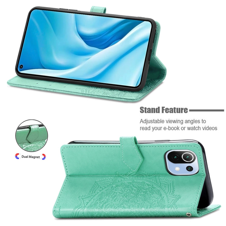Halfway Mandala Embossing Pattern Horizontal Flip Leather Case with Holder & Card Slots & Wallet & Lanyard For Xiaomi 11 Lite