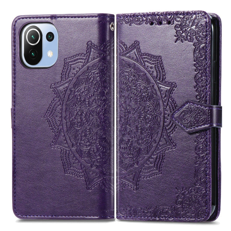 Halfway Mandala Embossing Pattern Horizontal Flip Leather Case with Holder & Card Slots & Wallet & Lanyard For Xiaomi 11 Lite