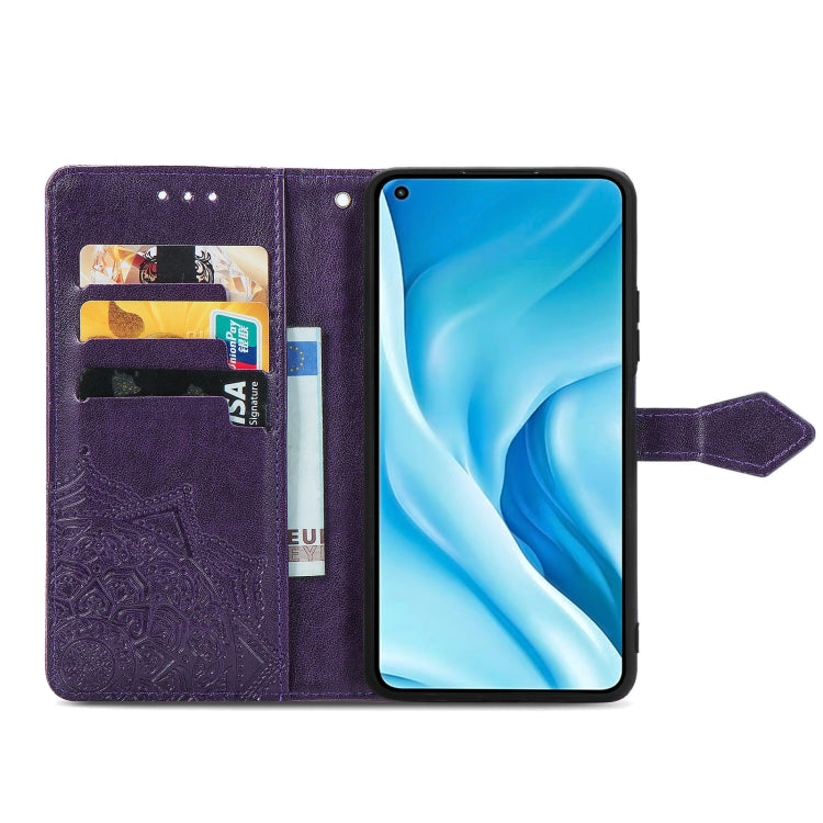 Halfway Mandala Embossing Pattern Horizontal Flip Leather Case with Holder & Card Slots & Wallet & Lanyard For Xiaomi 11 Lite