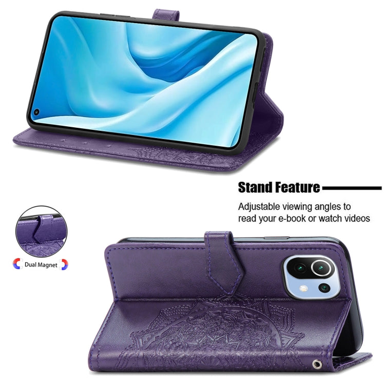 Halfway Mandala Embossing Pattern Horizontal Flip Leather Case with Holder & Card Slots & Wallet & Lanyard For Xiaomi 11 Lite