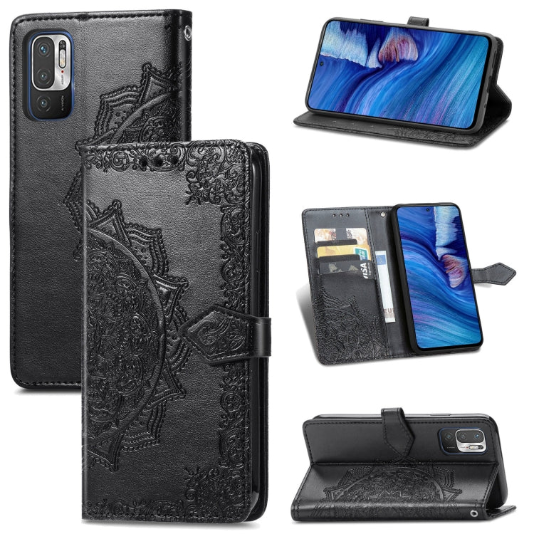 Halfway Mandala Embossing Pattern Horizontal Flip Leather Case with Holder & Card Slots & Wallet & Lanyard For Xiaomi Redmi Note 10 5G