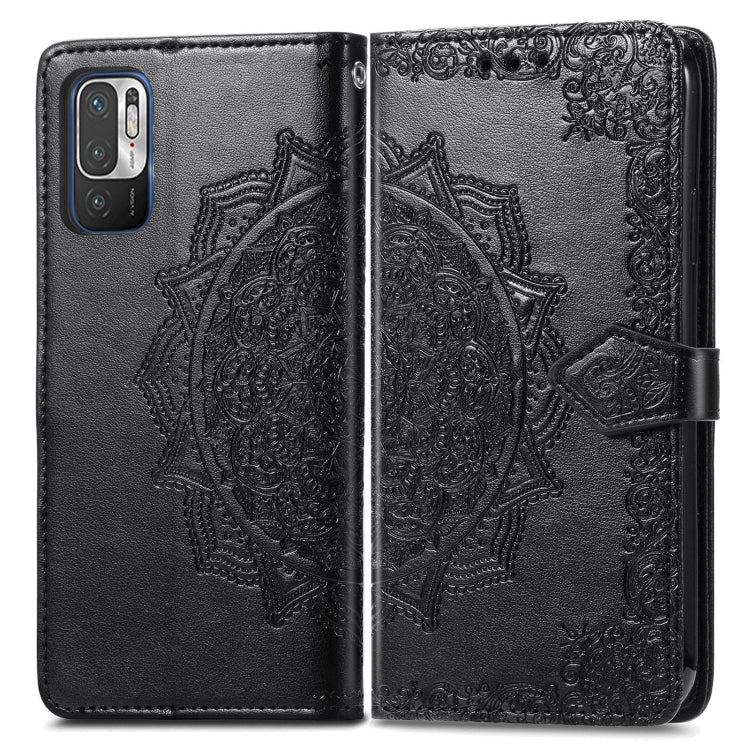 Halfway Mandala Embossing Pattern Horizontal Flip Leather Case with Holder & Card Slots & Wallet & Lanyard For Xiaomi Redmi Note 10 5G