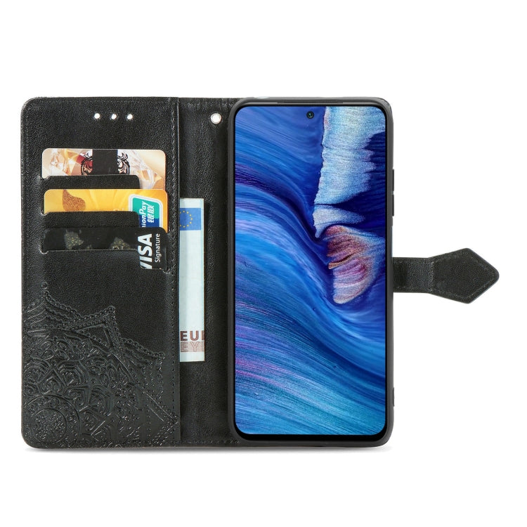 Halfway Mandala Embossing Pattern Horizontal Flip Leather Case with Holder & Card Slots & Wallet & Lanyard For Xiaomi Redmi Note 10 5G
