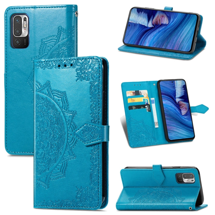 Halfway Mandala Embossing Pattern Horizontal Flip Leather Case with Holder & Card Slots & Wallet & Lanyard For Xiaomi Redmi Note 10 5G