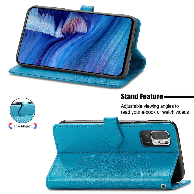 Halfway Mandala Embossing Pattern Horizontal Flip Leather Case with Holder & Card Slots & Wallet & Lanyard For Xiaomi Redmi Note 10 5G