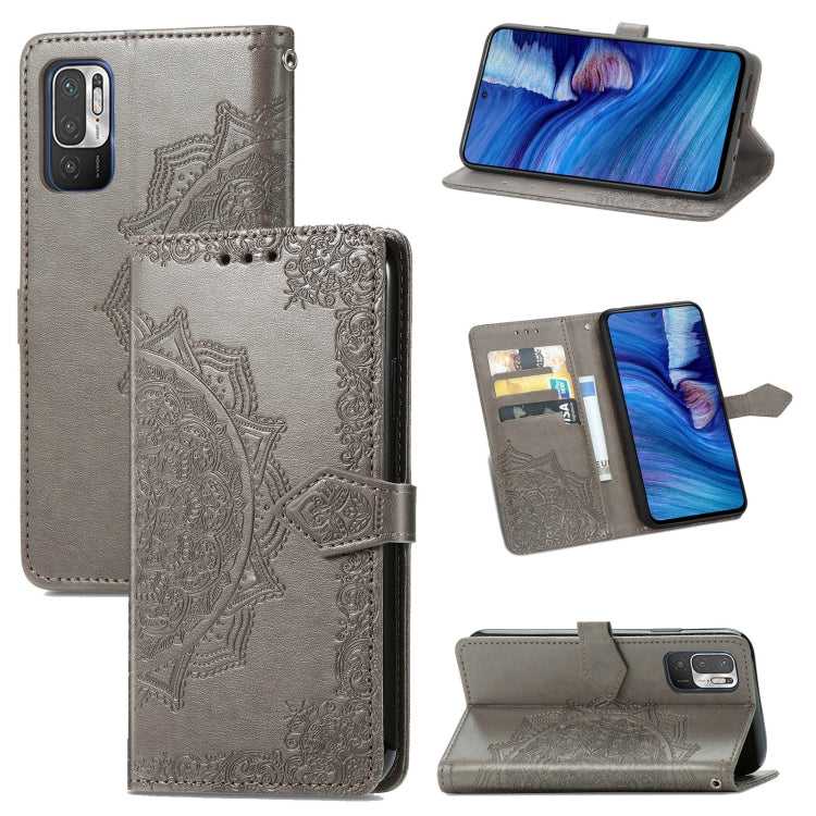 Halfway Mandala Embossing Pattern Horizontal Flip Leather Case with Holder & Card Slots & Wallet & Lanyard For Xiaomi Redmi Note 10 5G