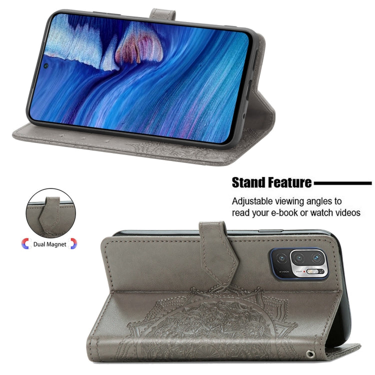 Halfway Mandala Embossing Pattern Horizontal Flip Leather Case with Holder & Card Slots & Wallet & Lanyard For Xiaomi Redmi Note 10 5G