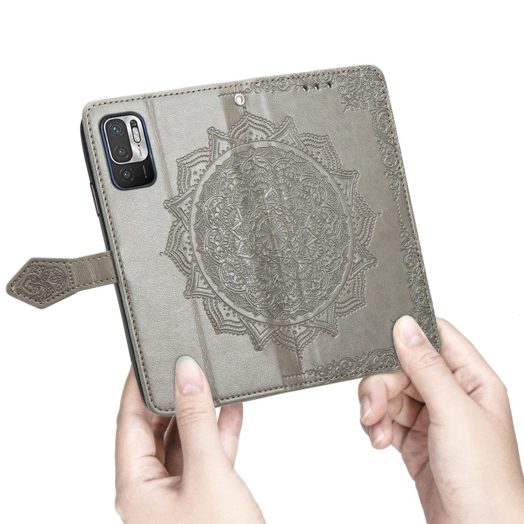 Halfway Mandala Embossing Pattern Horizontal Flip Leather Case with Holder & Card Slots & Wallet & Lanyard For Xiaomi Redmi Note 10 5G