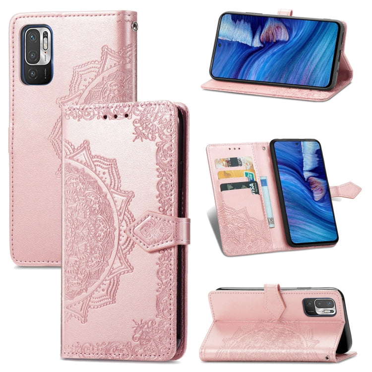 Halfway Mandala Embossing Pattern Horizontal Flip Leather Case with Holder & Card Slots & Wallet & Lanyard For Xiaomi Redmi Note 10 5G