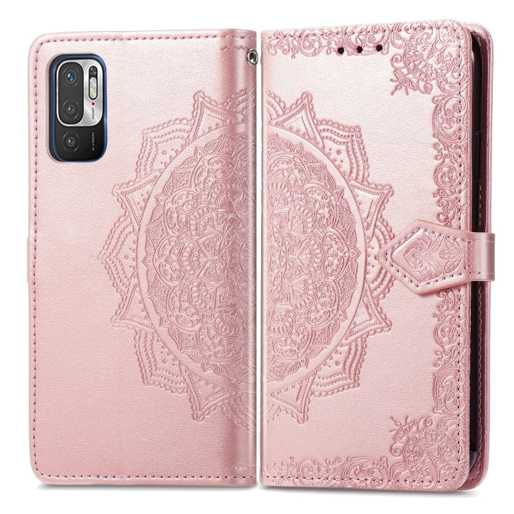 Halfway Mandala Embossing Pattern Horizontal Flip Leather Case with Holder & Card Slots & Wallet & Lanyard For Xiaomi Redmi Note 10 5G