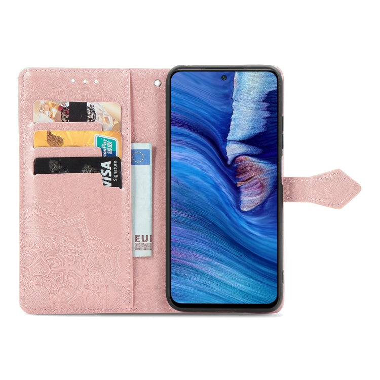 Halfway Mandala Embossing Pattern Horizontal Flip Leather Case with Holder & Card Slots & Wallet & Lanyard For Xiaomi Redmi Note 10 5G