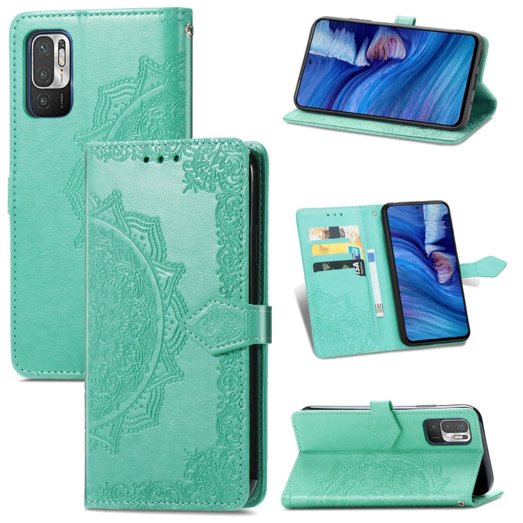 Halfway Mandala Embossing Pattern Horizontal Flip Leather Case with Holder & Card Slots & Wallet & Lanyard For Xiaomi Redmi Note 10 5G