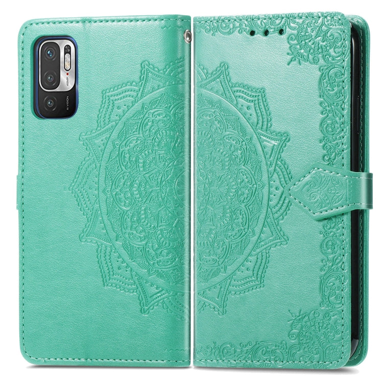 Halfway Mandala Embossing Pattern Horizontal Flip Leather Case with Holder & Card Slots & Wallet & Lanyard For Xiaomi Redmi Note 10 5G