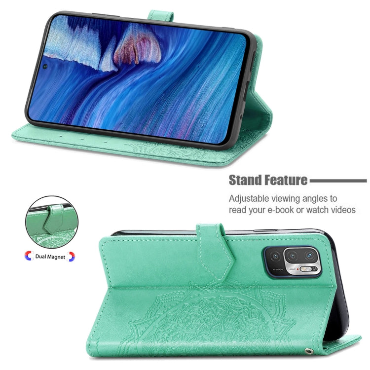 Halfway Mandala Embossing Pattern Horizontal Flip Leather Case with Holder & Card Slots & Wallet & Lanyard For Xiaomi Redmi Note 10 5G