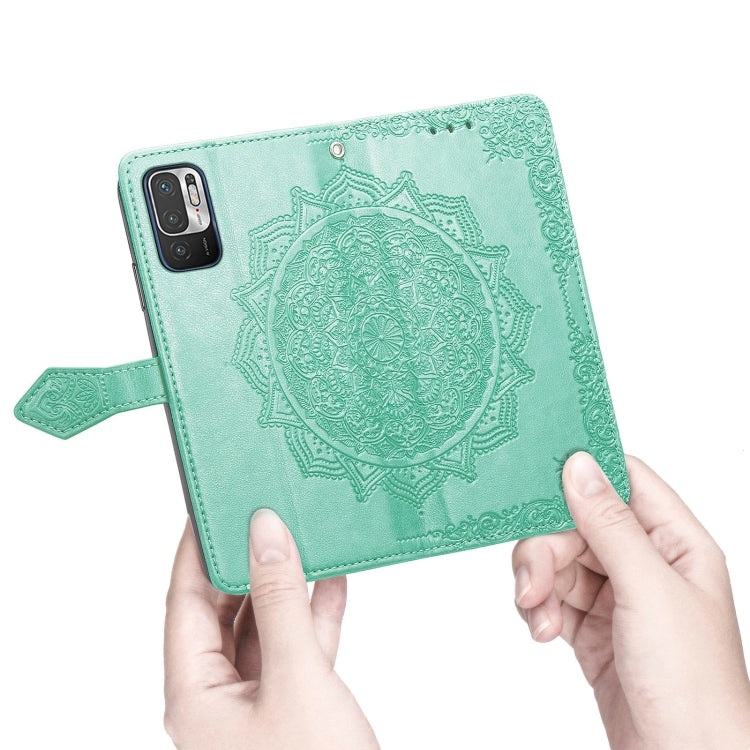 Halfway Mandala Embossing Pattern Horizontal Flip Leather Case with Holder & Card Slots & Wallet & Lanyard For Xiaomi Redmi Note 10 5G