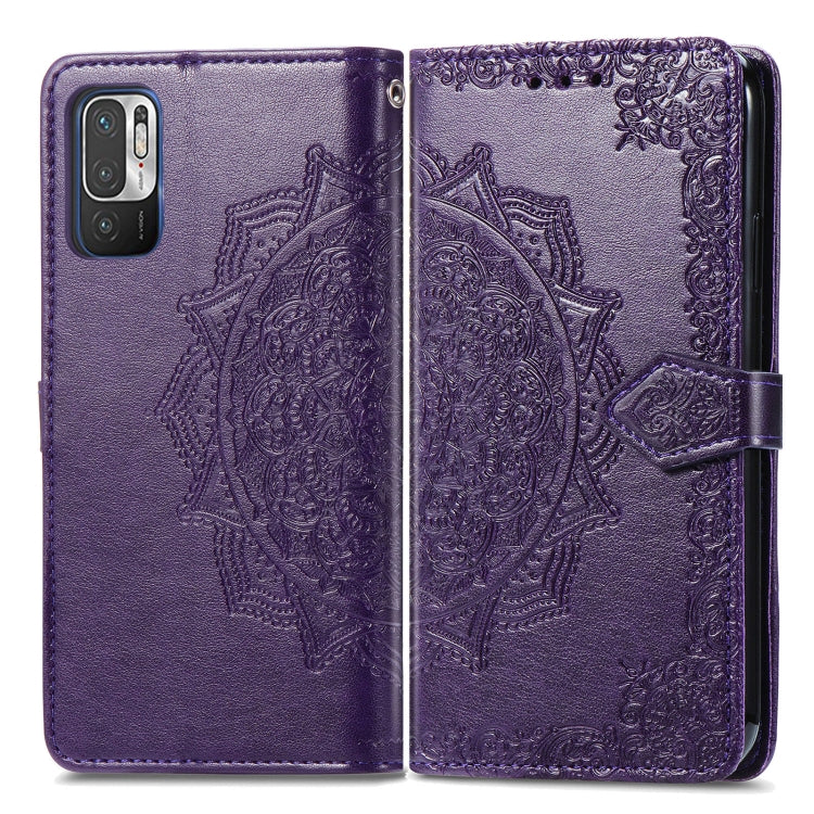 Halfway Mandala Embossing Pattern Horizontal Flip Leather Case with Holder & Card Slots & Wallet & Lanyard For Xiaomi Redmi Note 10 5G