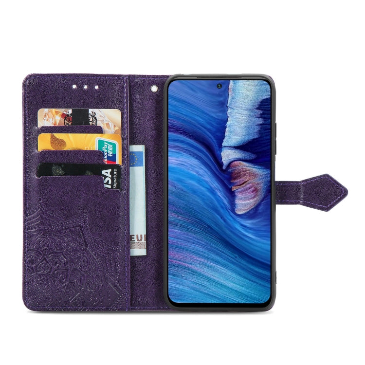 Halfway Mandala Embossing Pattern Horizontal Flip Leather Case with Holder & Card Slots & Wallet & Lanyard For Xiaomi Redmi Note 10 5G