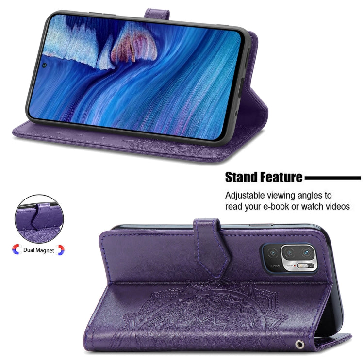 Halfway Mandala Embossing Pattern Horizontal Flip Leather Case with Holder & Card Slots & Wallet & Lanyard For Xiaomi Redmi Note 10 5G