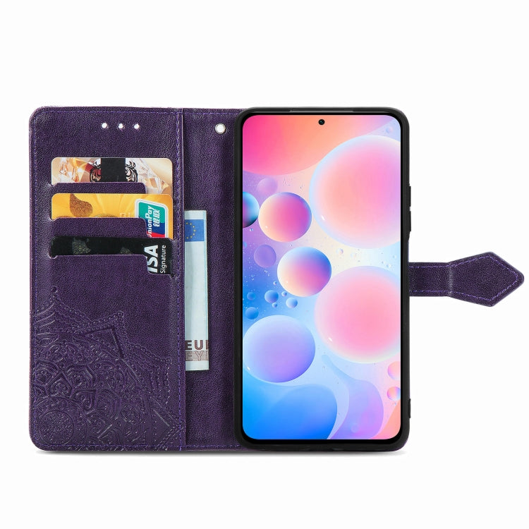 Halfway Mandala Embossing Pattern Horizontal Flip Leather Case with Holder & Card Slots & Wallet & Lanyard For Xiaomi Redmi K40 / K40 Pro / K40 Pro+