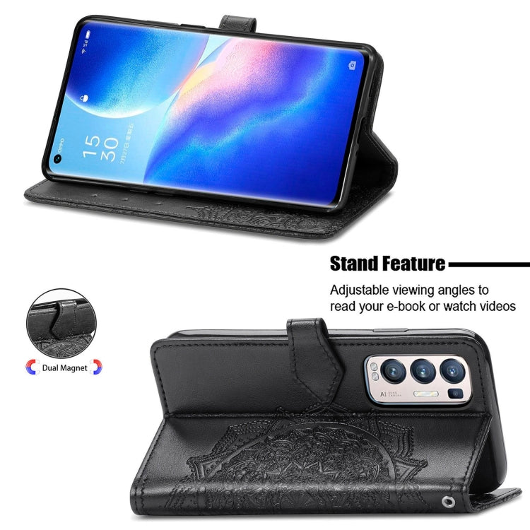 Halfway Mandala Embossing Pattern Horizontal Flip Leather Case with Holder & Card Slots & Wallet & Lanyard For OPPO Reno5 Pro+