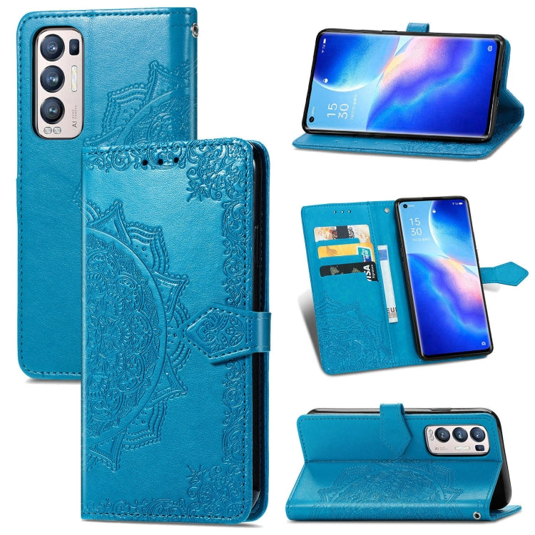 Halfway Mandala Embossing Pattern Horizontal Flip Leather Case with Holder & Card Slots & Wallet & Lanyard For OPPO Reno5 Pro+