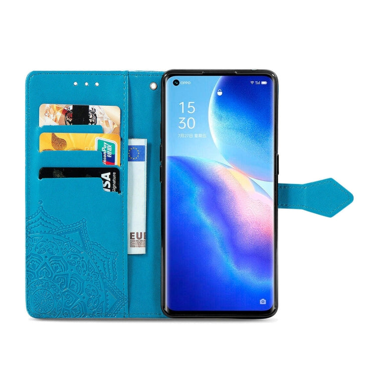 Halfway Mandala Embossing Pattern Horizontal Flip Leather Case with Holder & Card Slots & Wallet & Lanyard For OPPO Reno5 Pro+