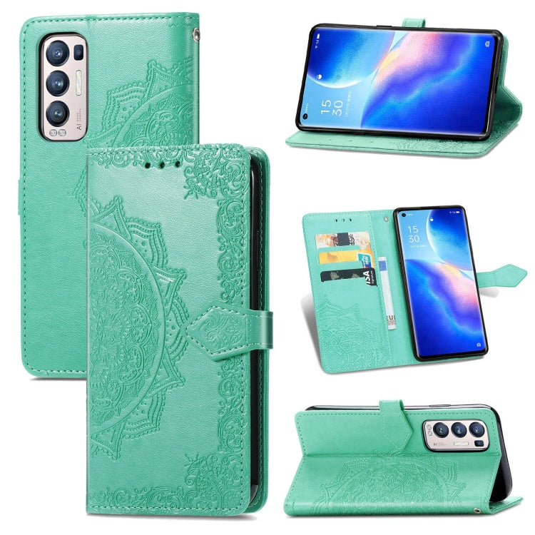 Halfway Mandala Embossing Pattern Horizontal Flip Leather Case with Holder & Card Slots & Wallet & Lanyard For OPPO Reno5 Pro+