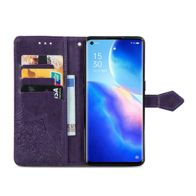 Halfway Mandala Embossing Pattern Horizontal Flip Leather Case with Holder & Card Slots & Wallet & Lanyard For OPPO Reno5 Pro+