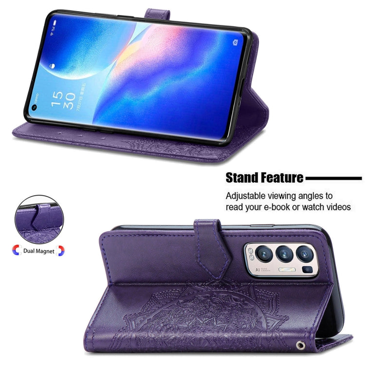Halfway Mandala Embossing Pattern Horizontal Flip Leather Case with Holder & Card Slots & Wallet & Lanyard For OPPO Reno5 Pro+
