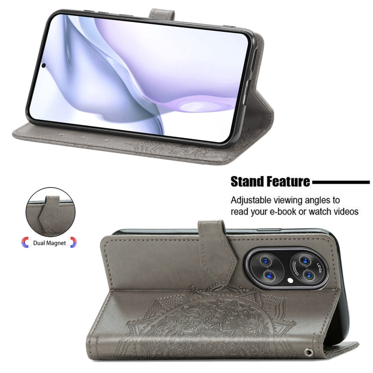 Halfway Mandala Embossing Pattern Horizontal Flip Leather Case with Holder & Card Slots & Wallet & Lanyard For Huawei P50 Pro