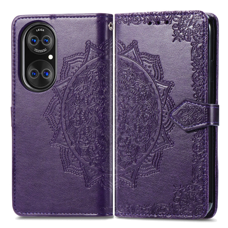 Halfway Mandala Embossing Pattern Horizontal Flip Leather Case with Holder & Card Slots & Wallet & Lanyard For Huawei P50 Pro