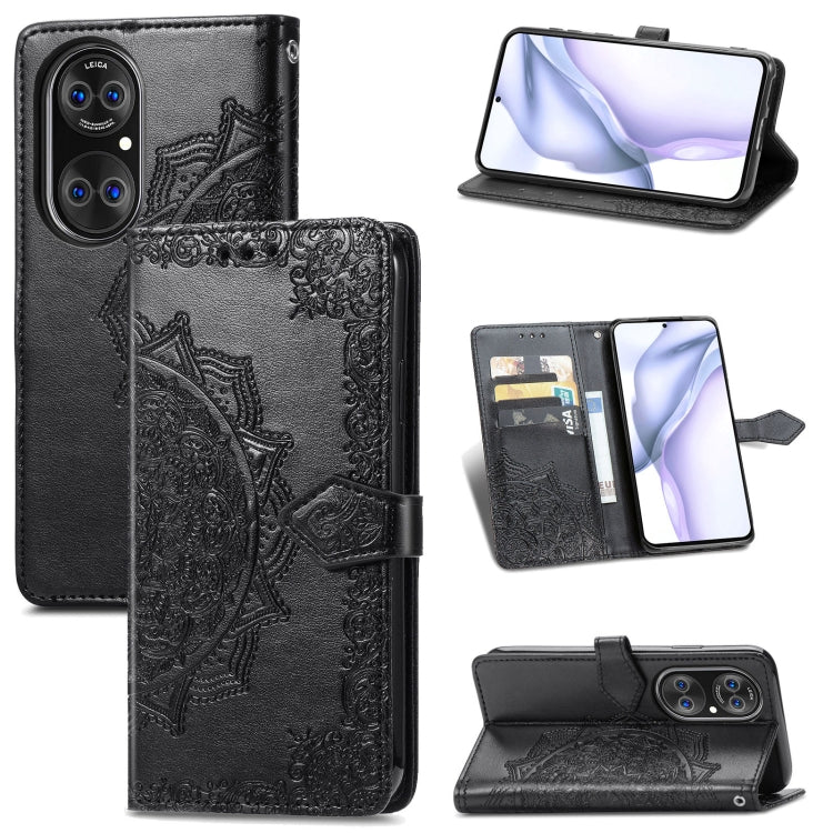 Halfway Mandala Embossing Pattern Horizontal Flip Leather Case with Holder & Card Slots & Wallet & Lanyard For Huawei P50