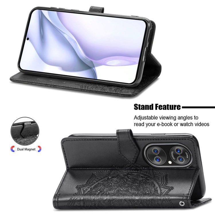 Halfway Mandala Embossing Pattern Horizontal Flip Leather Case with Holder & Card Slots & Wallet & Lanyard For Huawei P50