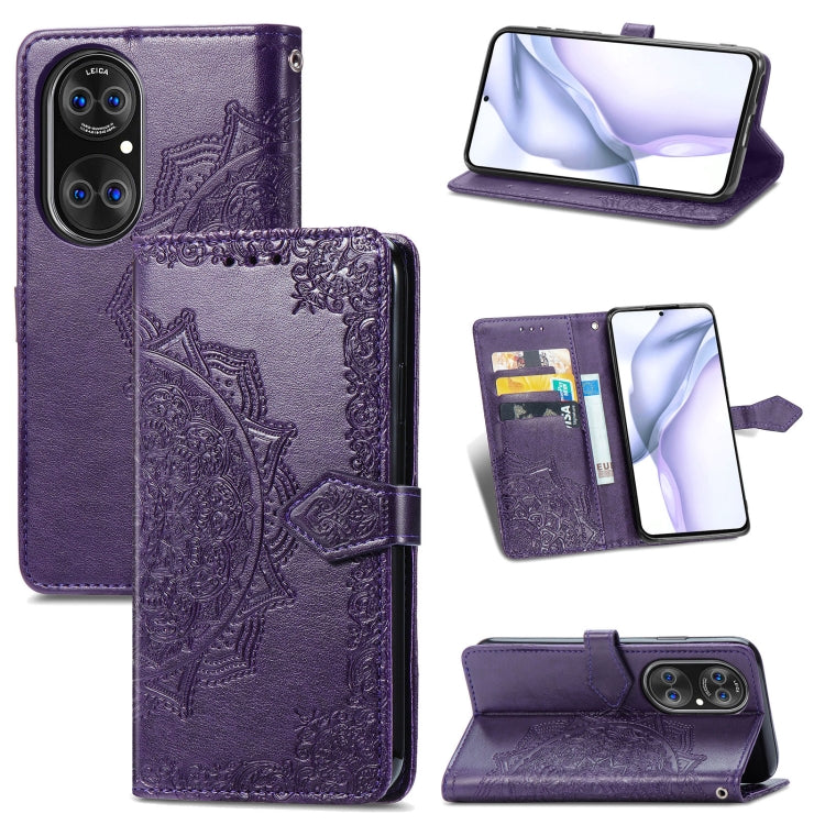 Halfway Mandala Embossing Pattern Horizontal Flip Leather Case with Holder & Card Slots & Wallet & Lanyard For Huawei P50