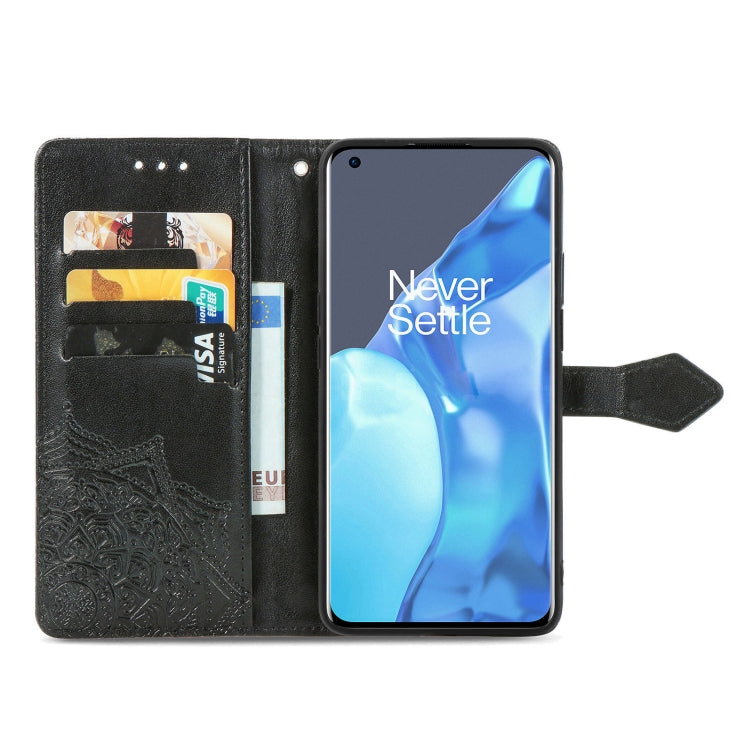 Halfway Mandala Embossing Pattern Horizontal Flip Leather Case with Holder & Card Slots & Wallet & Lanyard For OnePlus 9 Pro