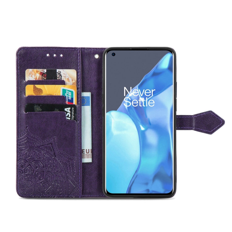 Halfway Mandala Embossing Pattern Horizontal Flip Leather Case with Holder & Card Slots & Wallet & Lanyard For OnePlus 9 Pro