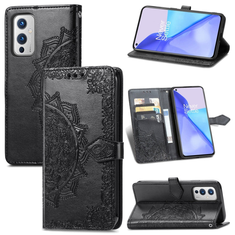 Halfway Mandala Embossing Pattern Horizontal Flip Leather Case with Holder & Card Slots & Wallet & Lanyard For OnePlus 9