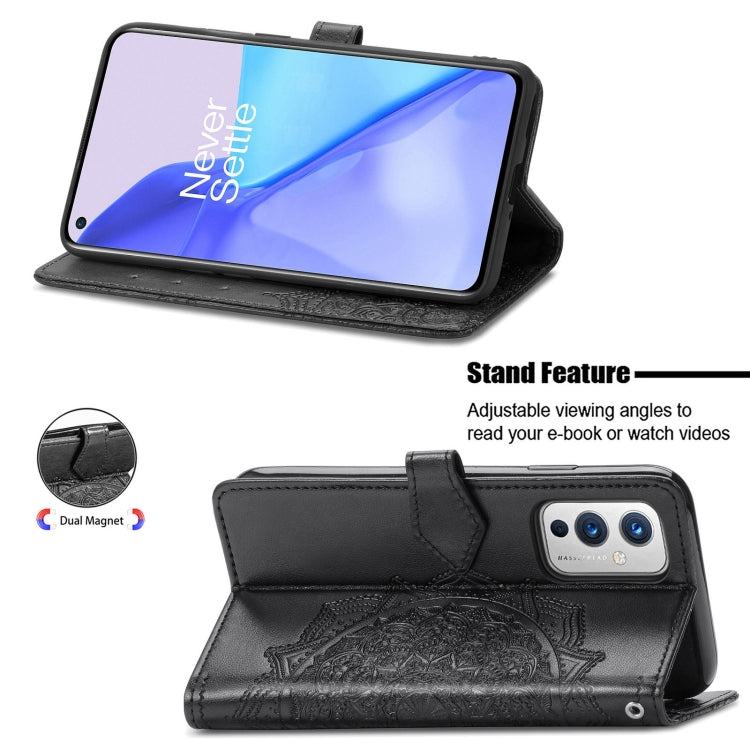Halfway Mandala Embossing Pattern Horizontal Flip Leather Case with Holder & Card Slots & Wallet & Lanyard For OnePlus 9