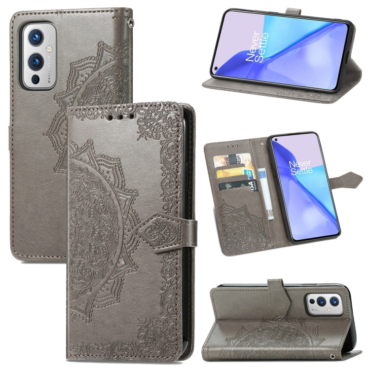 Halfway Mandala Embossing Pattern Horizontal Flip Leather Case with Holder & Card Slots & Wallet & Lanyard For OnePlus 9