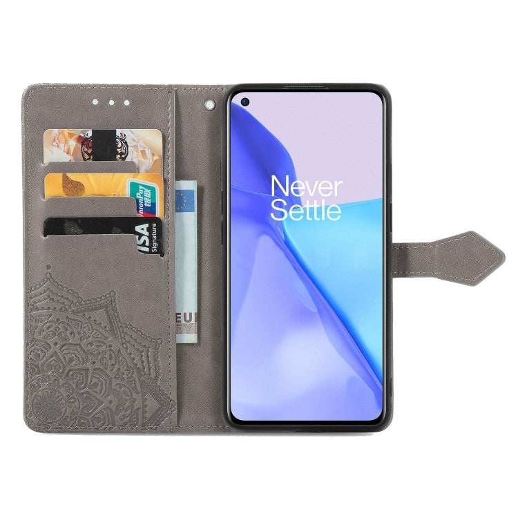 Halfway Mandala Embossing Pattern Horizontal Flip Leather Case with Holder & Card Slots & Wallet & Lanyard For OnePlus 9