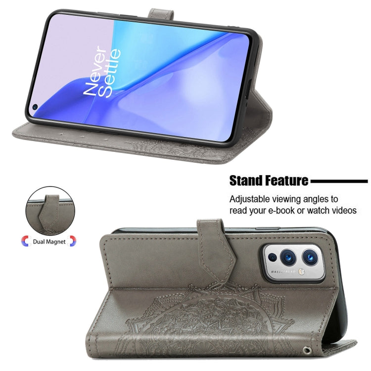 Halfway Mandala Embossing Pattern Horizontal Flip Leather Case with Holder & Card Slots & Wallet & Lanyard For OnePlus 9