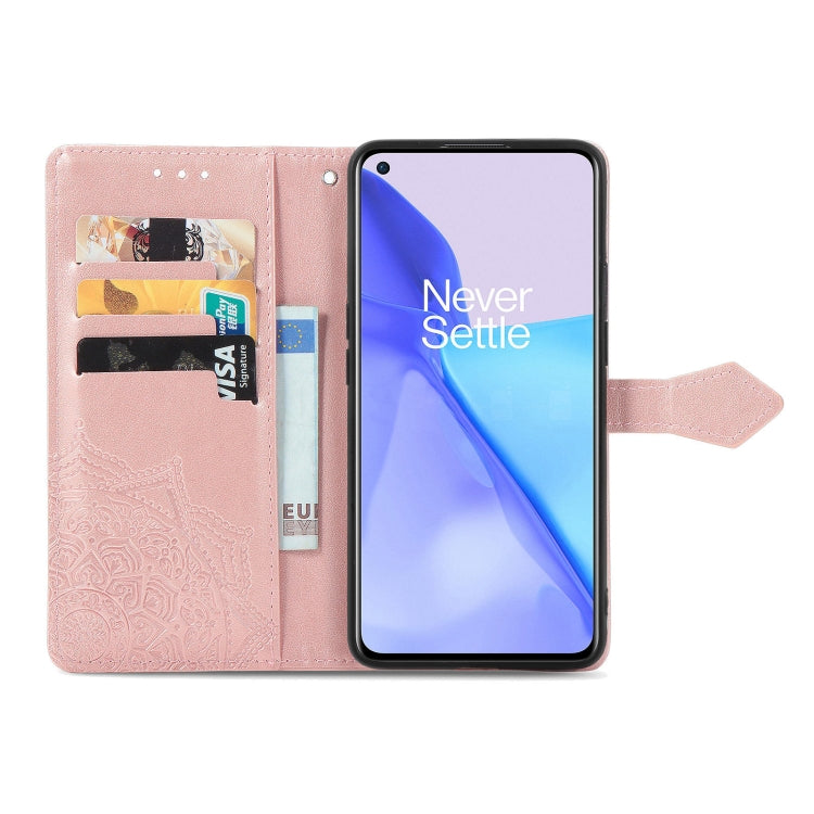 Halfway Mandala Embossing Pattern Horizontal Flip Leather Case with Holder & Card Slots & Wallet & Lanyard For OnePlus 9