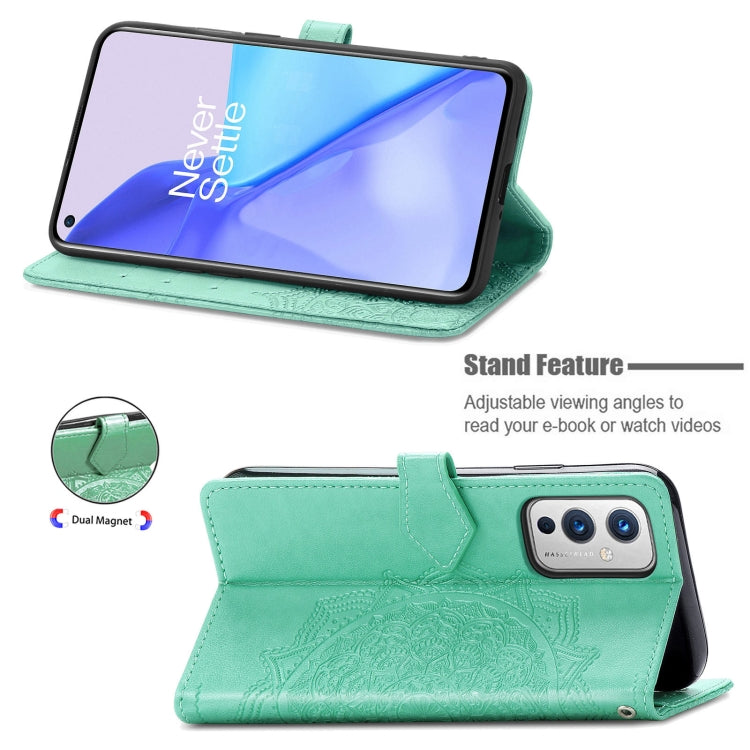 Halfway Mandala Embossing Pattern Horizontal Flip Leather Case with Holder & Card Slots & Wallet & Lanyard For OnePlus 9