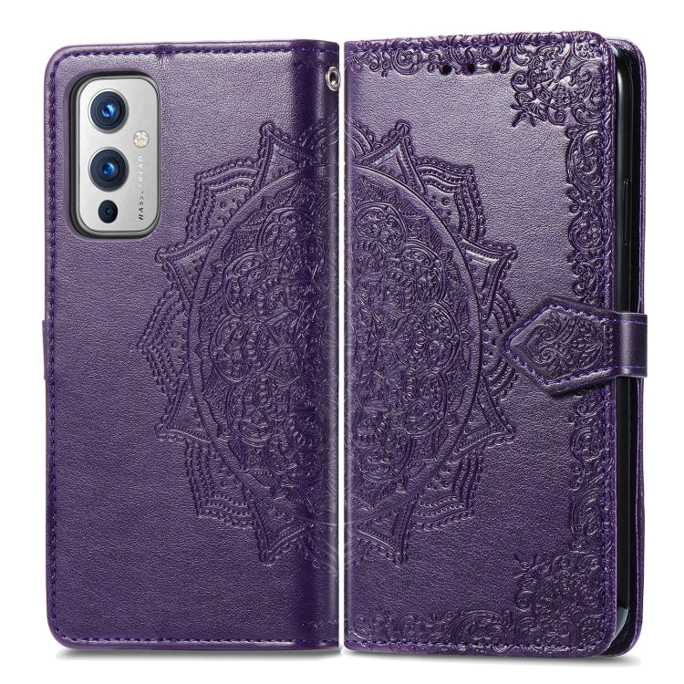 Halfway Mandala Embossing Pattern Horizontal Flip Leather Case with Holder & Card Slots & Wallet & Lanyard For OnePlus 9