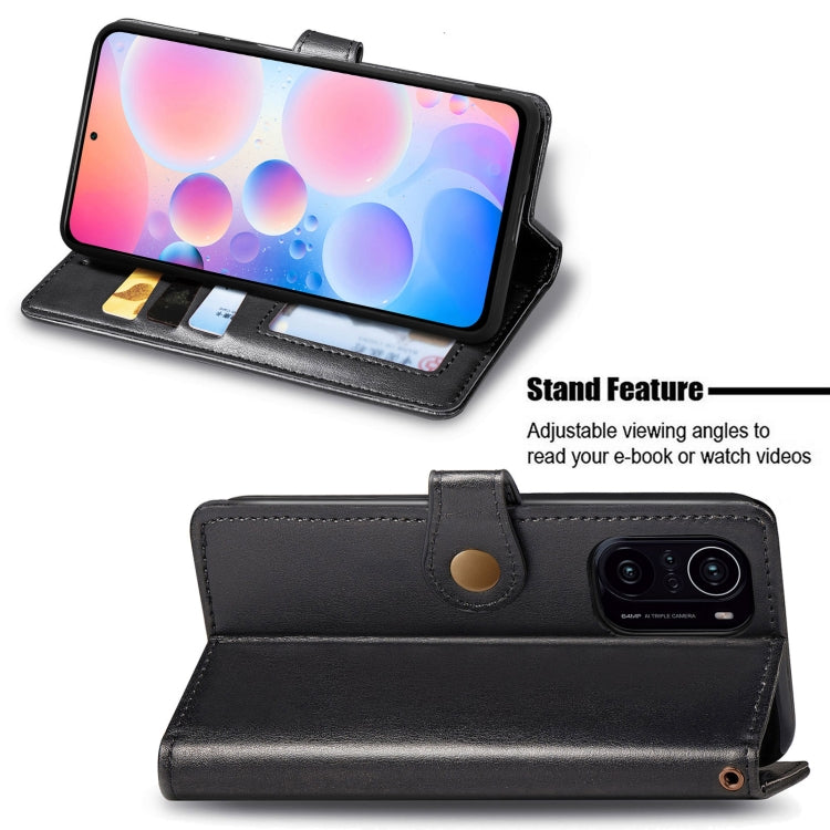 For Xiaomi Redmi K40 / K40 Pro / K40 Pro+ Solid Color Leather Buckle Phone Case with Lanyard & Photo Frame & Card Slot & Wallet & Stand Function