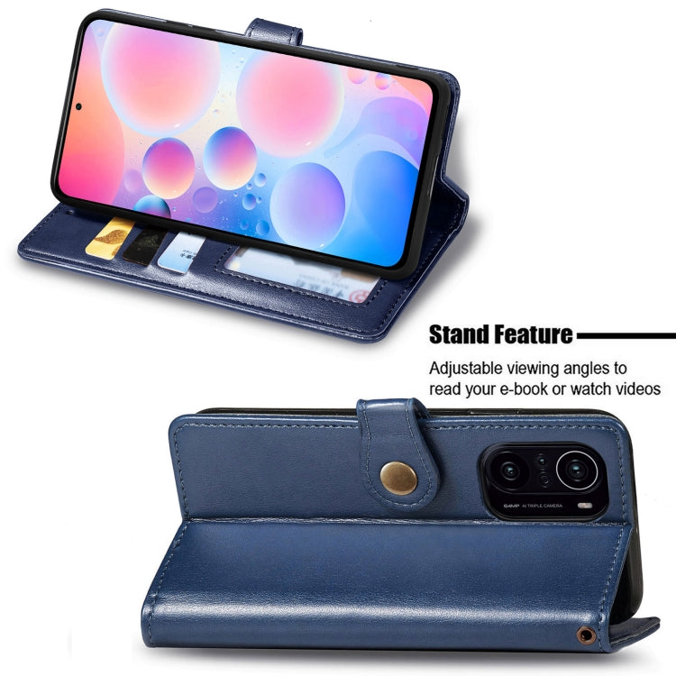 For Xiaomi Redmi K40 / K40 Pro / K40 Pro+ Solid Color Leather Buckle Phone Case with Lanyard & Photo Frame & Card Slot & Wallet & Stand Function