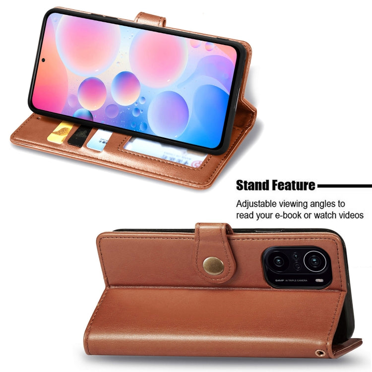 For Xiaomi Redmi K40 / K40 Pro / K40 Pro+ Solid Color Leather Buckle Phone Case with Lanyard & Photo Frame & Card Slot & Wallet & Stand Function