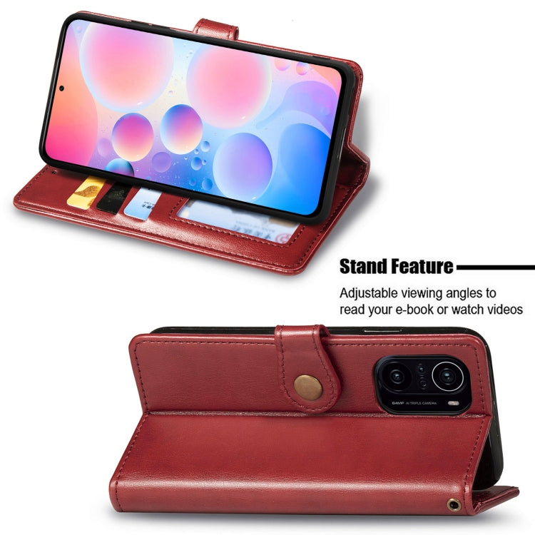 For Xiaomi Redmi K40 / K40 Pro / K40 Pro+ Solid Color Leather Buckle Phone Case with Lanyard & Photo Frame & Card Slot & Wallet & Stand Function